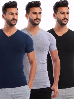 ٣ نص كم رقبه علي شكل سبعه قطن استريتش رجالي