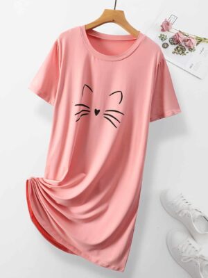 نايت شيرت قطن نص كم استريتش بطبعه -كشمير