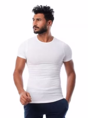 نص كم حوض ابيض قطن استريتش رجالي