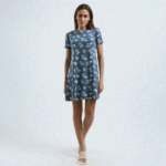 نايت شيرت قطن نص كم استريتش بطبعه -ازرق