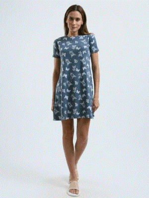 نايت شيرت قطن نص كم استريتش بطبعه -ازرق