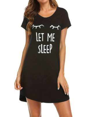 نايت شيرت قطن نص كم استريتش بطبعه -اسود