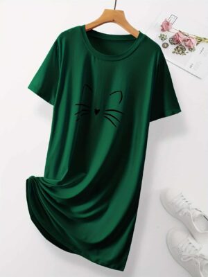 نايت شيرت قطن نص كم استريتش بطبعه -اخضر