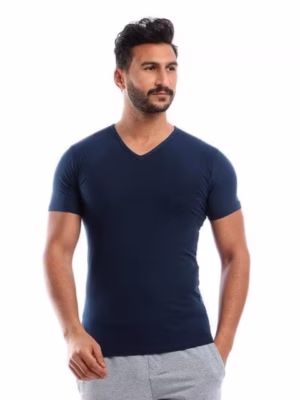 نص كم رقبه علي شكل سبعه كحلي قطن استريتش رجالي