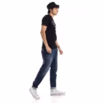 تيشرت رجالي نص كم حوض قطن  - اسود