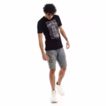 تيشرت رجالي نص كم حوض قطن  - اسود