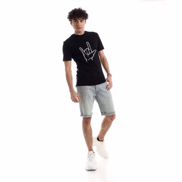 تيشرت رجالي نص كم حوض قطن  - اسود