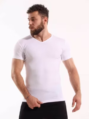 نص كم رقبه علي شكل سبعه قطن استريتش رجالي ابيض