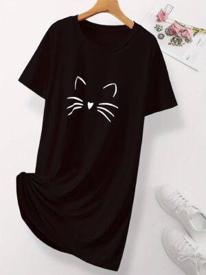 نايت شيرت قطن نص كم استريتش بطبعه -اسود