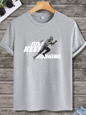 تيشرت رجالي نص كم حوض قطن  - رصاصي